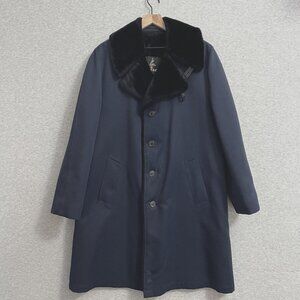 Vintage Harbor Master Trench Coat Men 40R Blue Gaberdine Black Borgazia Faux Fur
